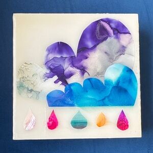 Abstract resin Cloud Art on Wood block